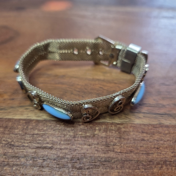 VINTAGE faux Turquoise Goldtone Belt Style Mesh Bracelet - Picture 2 of 7